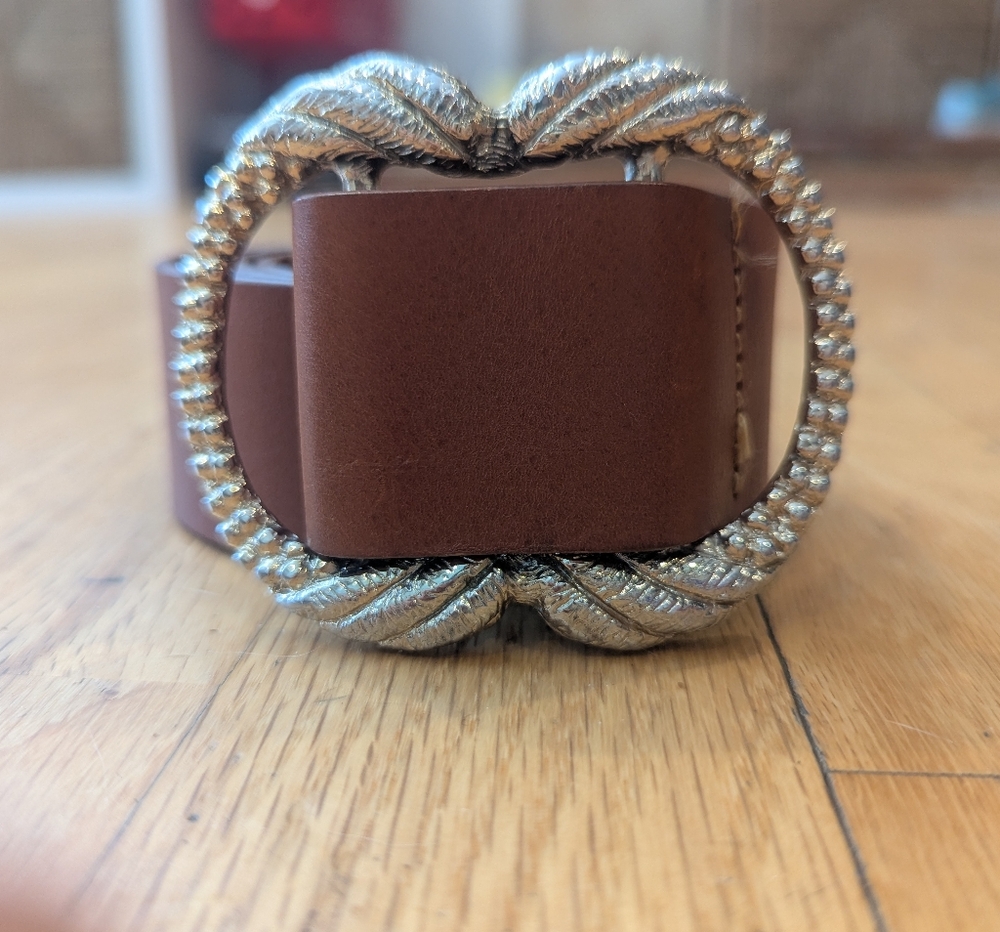 Sezane Artemis Tan Leather Belt with Gold Buckle T80 / US M